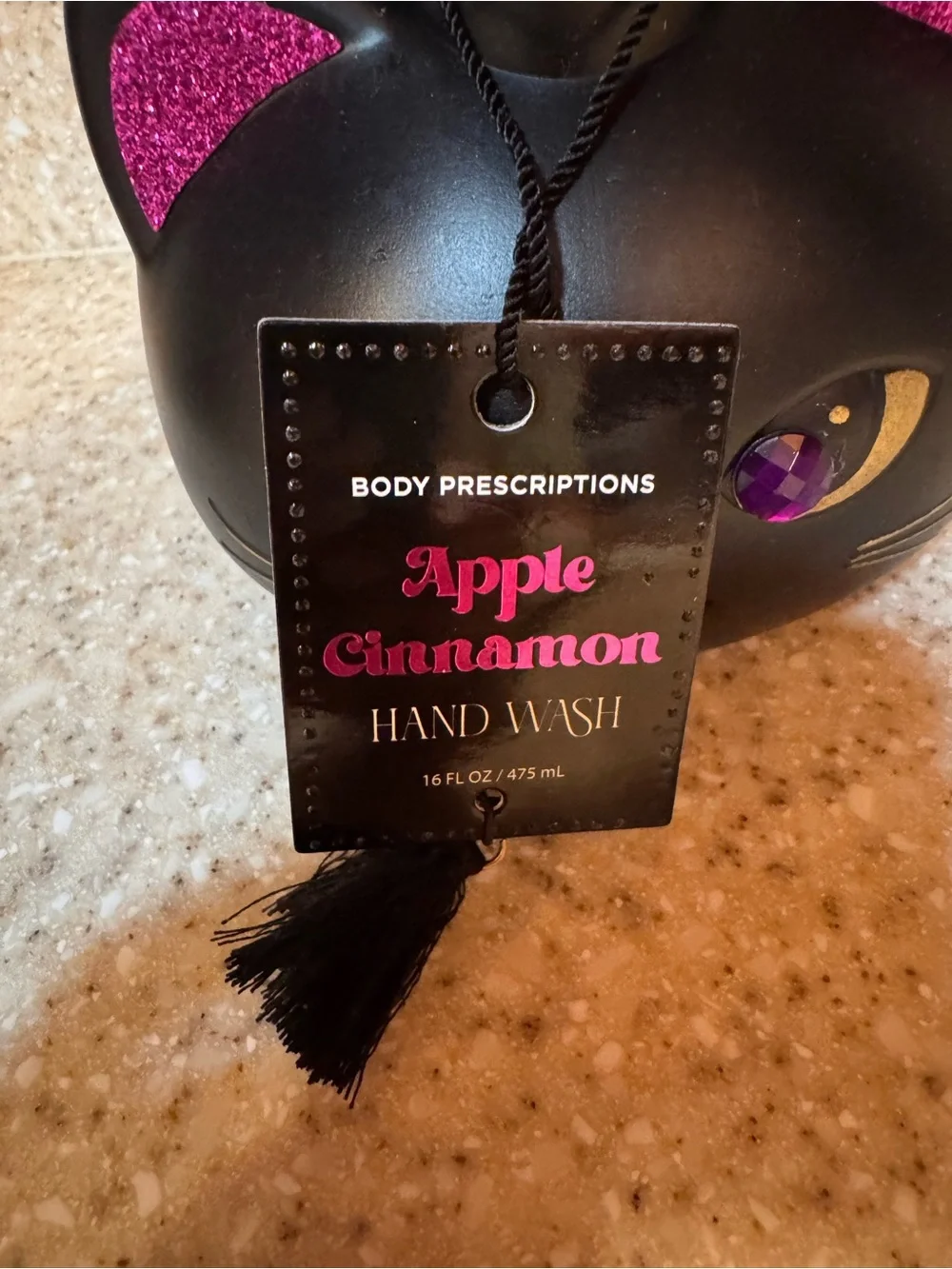 Body Prescriptions Jeweled Black Cat Halloween Hand Soap Dispenser with Soap